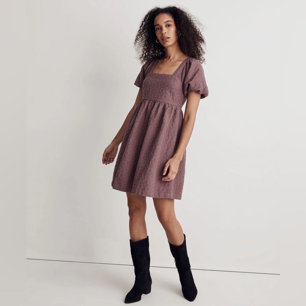 Madewell Floral Quilted Puff Sleeve Mini Dress Purple Womens Size Small Spring